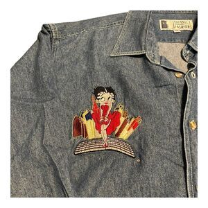 Infinity Fashions 90s Fashion Denim Button Down Shirt Betty Boop Embroidered M